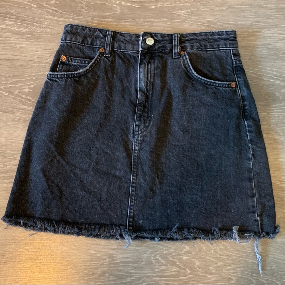 Topshop Black Denim Moto Skirt